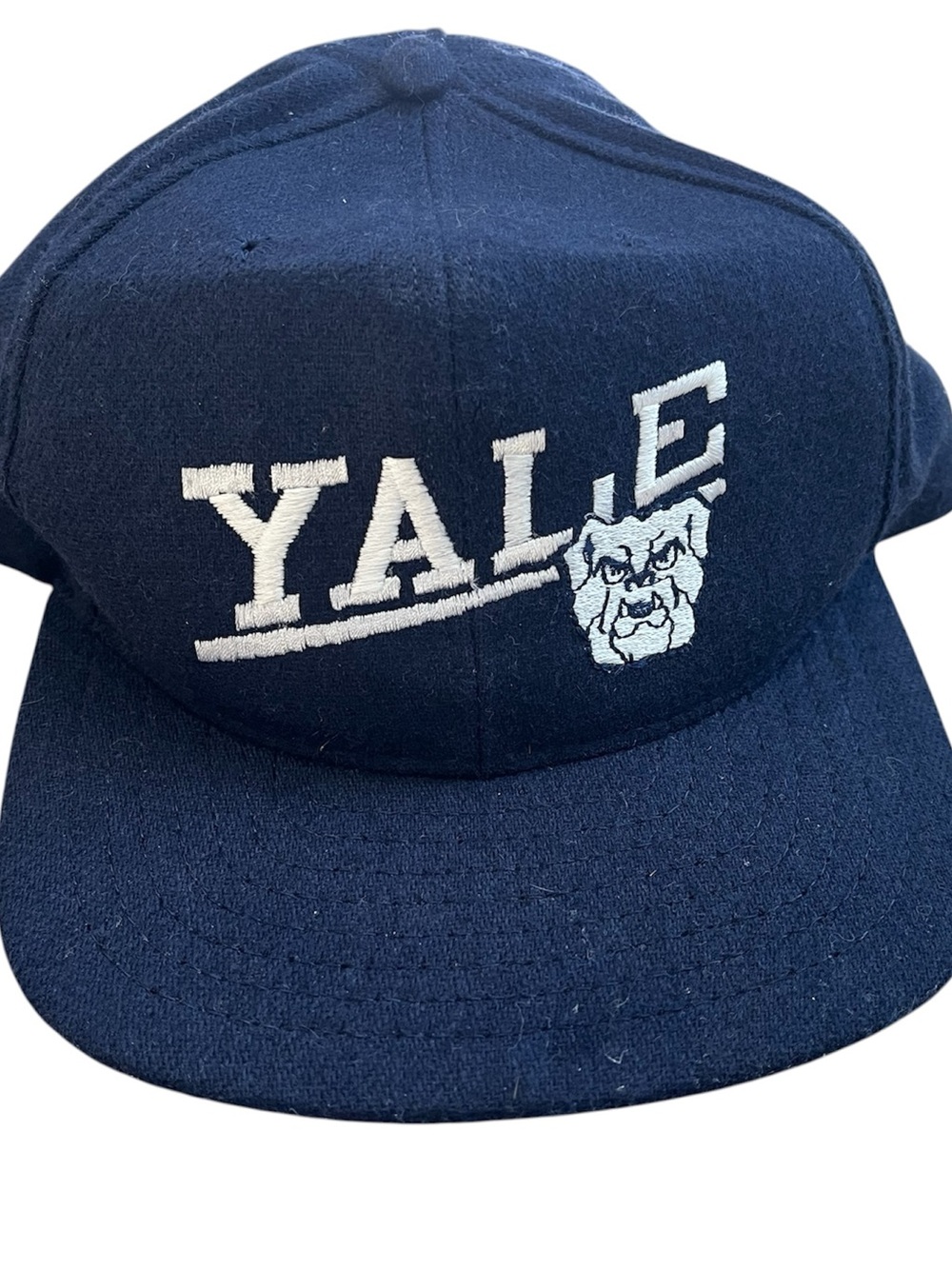 Vintage University Square Navy Embroidered Yale Cap, Wool, USA Made, Bulldog